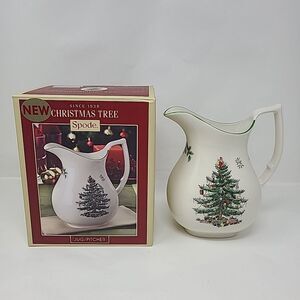 Spode Christmas Tree Santa 6 Pint Glass Pitcher Handled Decorated Holiday Jug